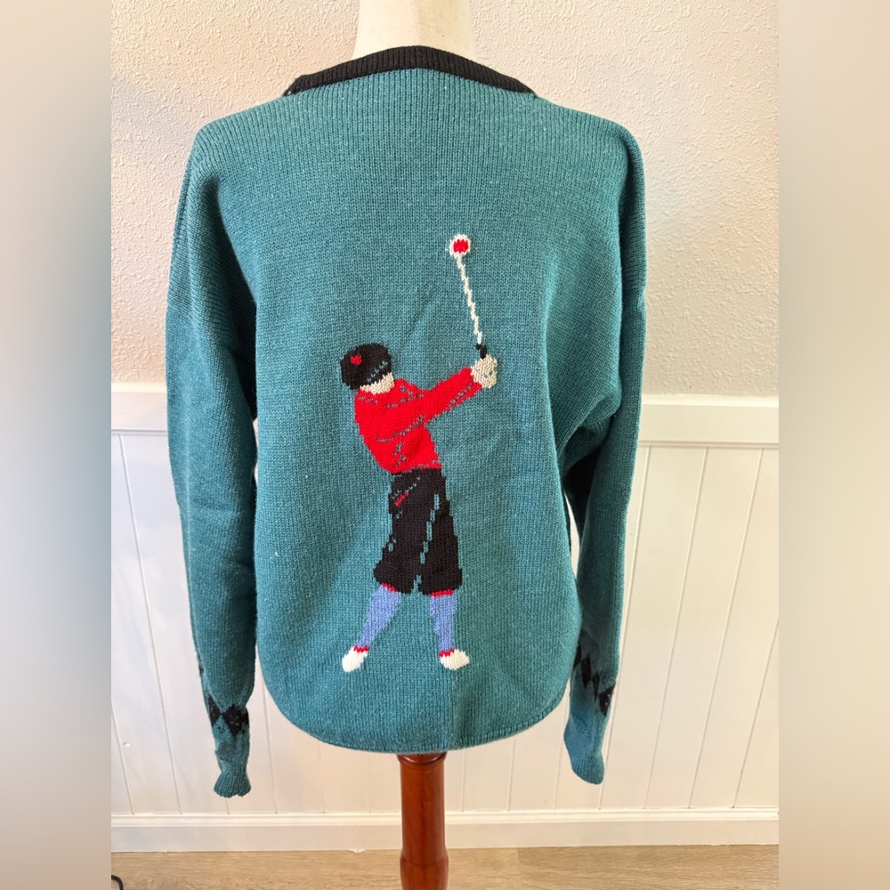 Golf Themed Knit Cardigan Sweater Men's Large Grandpa Button Up 90s Golfing - Picture 13 of 13